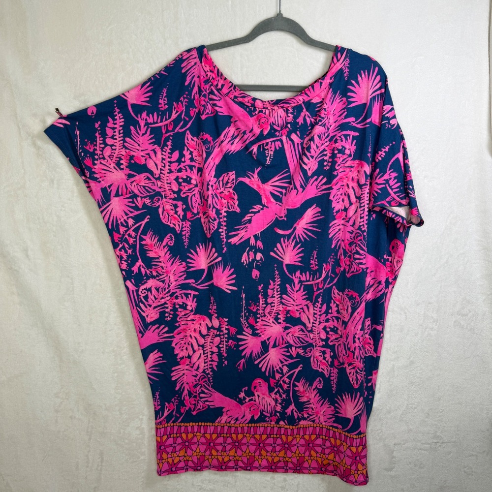 Lilly‎ Pulitzer Lowe Engineered Dolman Sleeve Dress Indigo Night Caw Print Sz XL